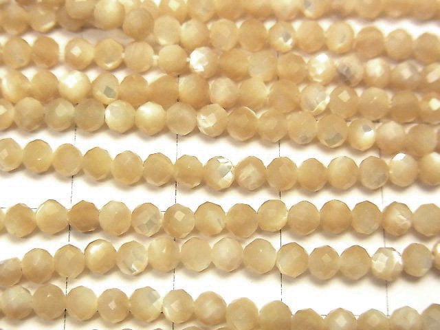 [Video]High Quality! Mother of Pearl MOP Beige Faceted Round 3mm 1strand beads (aprx.15inch/37cm)