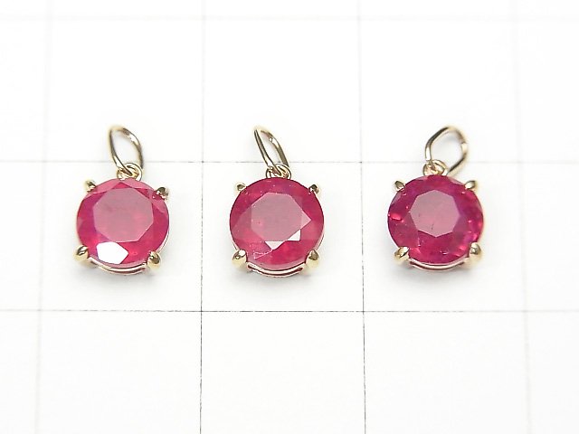 [Video][Japan]High Quality Ruby AAA Round Faceted 6x6x4mm Pendant [K10 Yellow Gold] 1pc