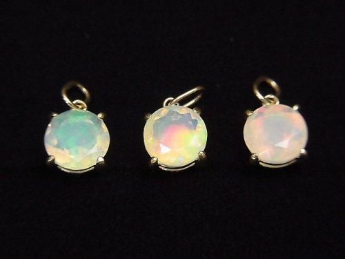 [Video][Japan] High Quality Ethiopian Opal AAA Round Faceted 6x6x4mm Pendant [K10 Yellow Gold] 1pc