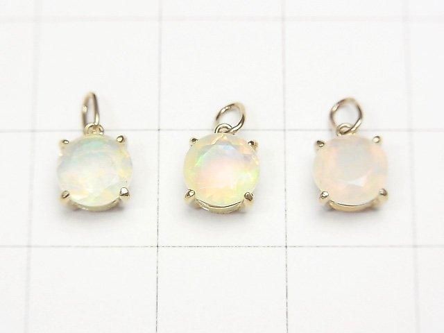 [Video][Japan] High Quality Ethiopian Opal AAA Round Faceted 6x6x4mm Pendant [K10 Yellow Gold] 1pc