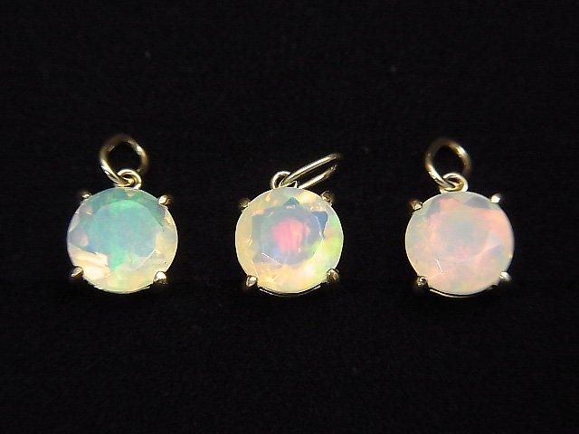 [Video][Japan] High Quality Ethiopian Opal AAA Round Faceted 6x6x4mm Pendant [K10 Yellow Gold] 1pc