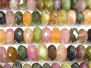 [Video] High Quality! Multicolor Tourmaline AA++ Faceted Button Rondelle 6x6x3.5mm half or 1strand beads (aprx.15inch / 38cm)