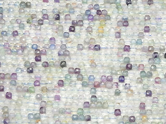 [Video] High Quality! Multicolor Fluorite AA+ Cube Shape 4x4x4mm half or 1strand beads (aprx.15inch / 37cm)