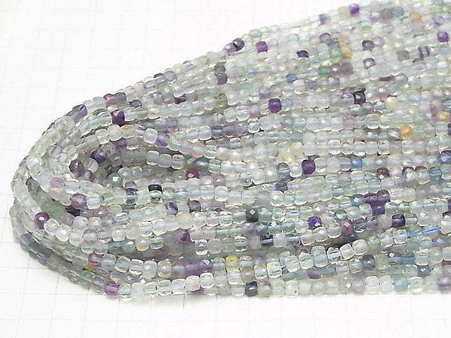 [Video] High Quality! Multicolor Fluorite AA+ Cube Shape 4x4x4mm half or 1strand beads (aprx.15inch / 37cm)