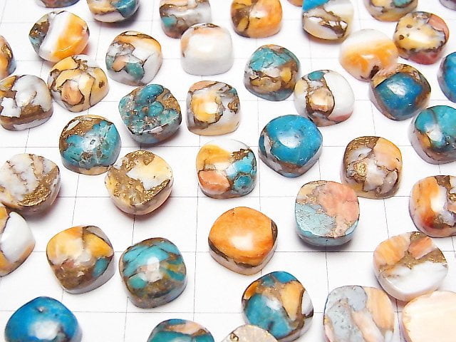 [Video] Oyster Copper Turquoise AAA Square Cabochon 10x10mm 2pcs