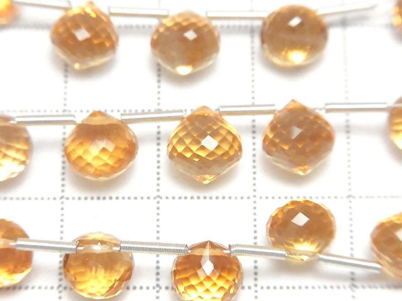 MicroCut 高品質黃水晶 AAA+ 洋蔥刻面水滴半串或 1 串珠子 (10 顆)