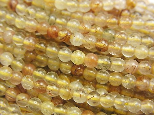 Round, Rutilated Quartz Gemstone Beads