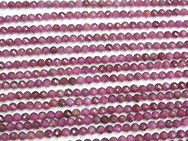 [Video] High Quality! Ruby AA++ Faceted Round 4mm half or 1strand beads (aprx.15inch / 36cm)