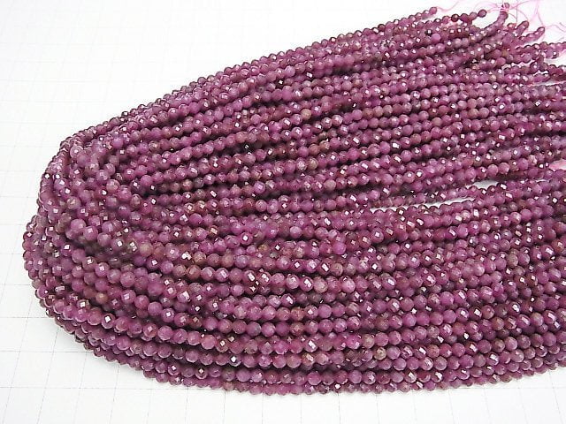 [Video] High Quality! Ruby AA++ Faceted Round 4mm half or 1strand beads (aprx.15inch / 36cm)