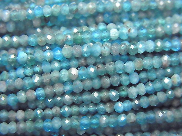 [Video] High Quality! Blue Apatite AA+ Faceted Button Roundel 2x2x1.5mm 1strand beads (aprx.15inch / 37cm)