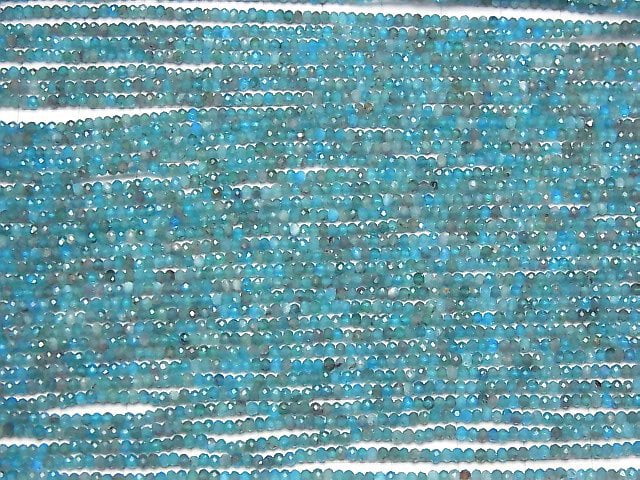 [Video] High Quality! Blue Apatite AA+ Faceted Button Roundel 2x2x1.5mm 1strand beads (aprx.15inch / 37cm)