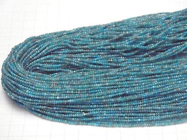 [Video] High Quality! Blue Apatite AA+ Faceted Button Rondelle 2x2x1.5mm 1strand beads (aprx.15inch / 37cm)