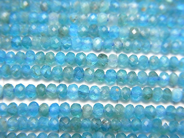 [Video] High Quality! Blue Apatite AA++ Faceted Button Roundel 2x2x1.5mm 1strand beads (aprx.15inch / 37cm)