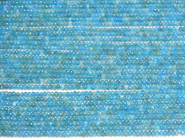 [Video] High Quality! Blue Apatite AA++ Faceted Button Rondelle 2x2x1.5mm 1strand beads (aprx.15inch / 37cm)