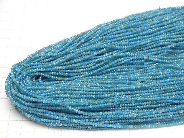 [Video] High Quality! Blue Apatite AA++ Faceted Button Rondelle 2x2x1.5mm 1strand beads (aprx.15inch / 37cm)
