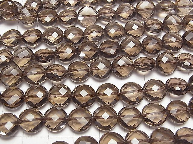 [Video]High Quality! Smoky Quartz AAA Faceted Coin 10x10x6mm 1/4 or 1strand beads (aprx.15inch/38cm)