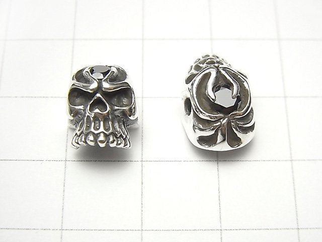 Silver925 Skull with CZ 12x9x9mm [Black] 1pc