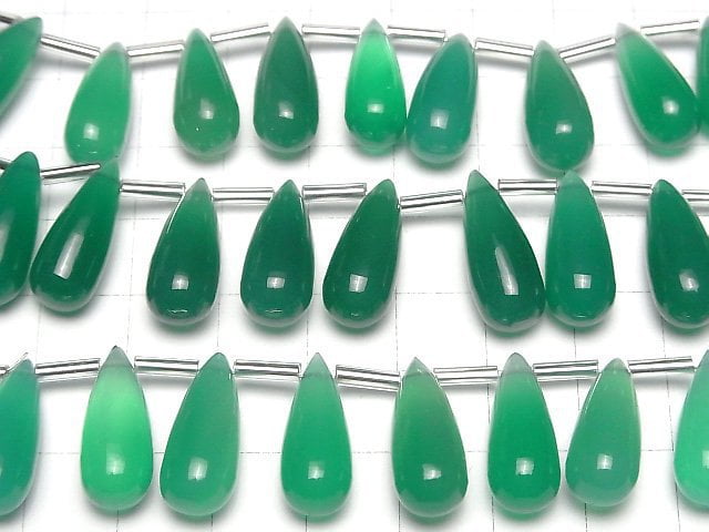 [Video] High Quality Green Onyx AAA Drop (Smooth) 20x8mm 1strand (8pcs)