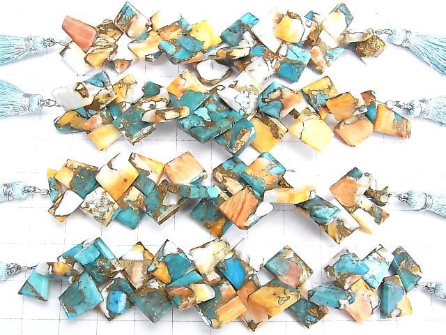 [Video] Oyster Copper Turquoise AAA Rough Slice Faceted 1strand beads (aprx.3inch / 8cm)