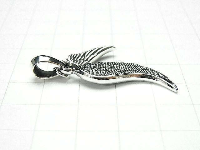 Silver925 Double Feather Pendant [Oxidized Silver] 1pc