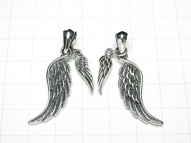 Silver925 Double Feather Pendant [Oxidized Silver] 1pc