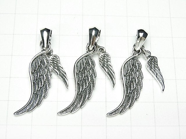 Silver925 Double Feather Pendant [Oxidized Silver] 1pc