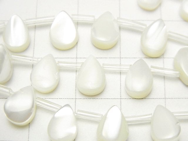 [Video] Mother of Pearl MOP White Pear shape 8x6mm 1strand beads (aprx.15inch / 38cm)