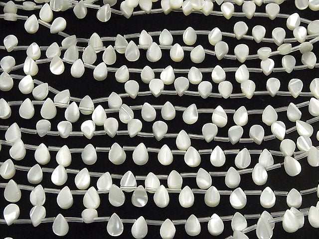 [Video] Mother of Pearl MOP White Pear shape 8x6mm 1strand beads (aprx.15inch / 38cm)