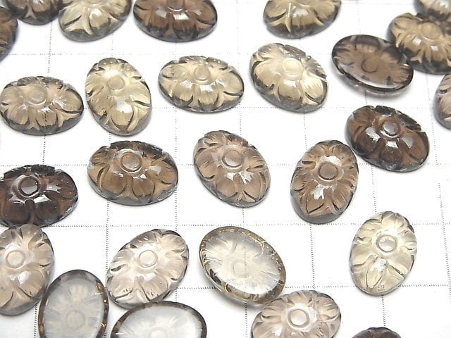 [Video] High Quality Smoky Quartz AAA Carved Oval Cabochon 14x10mm 3pcs