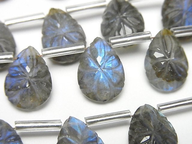 Carving, Labradorite, Pear Shape Gemstone Beads