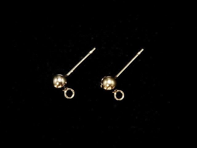 14KGF Ring Included (Does not open or close) Earstuds Earrings Round beads 4mm 1 pair