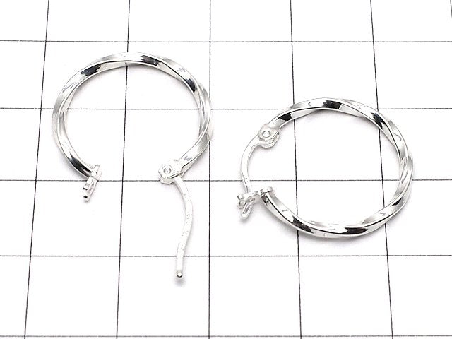 Silver925 Square Twist Hoop Earrings 30mm 1pair