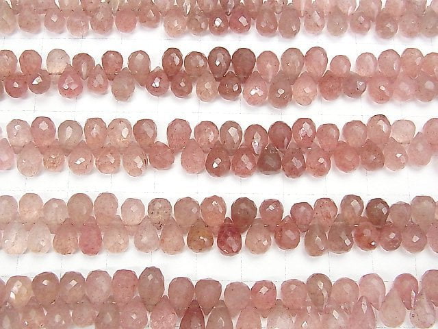 [Video] Pink Epidote AAA- Drop Faceted Briolette half or 1strand beads (aprx.6inch / 16cm)