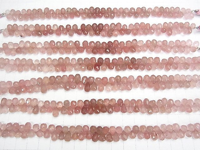 [Video] Pink Epidote AAA- Drop Faceted Briolette half or 1strand beads (aprx.6inch / 16cm)