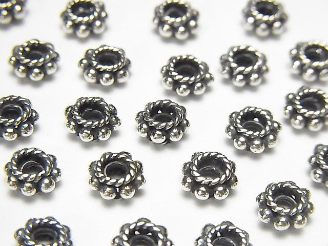 Bali Silver Roundel 6x6x3mm Oxidized Finish 2pcs