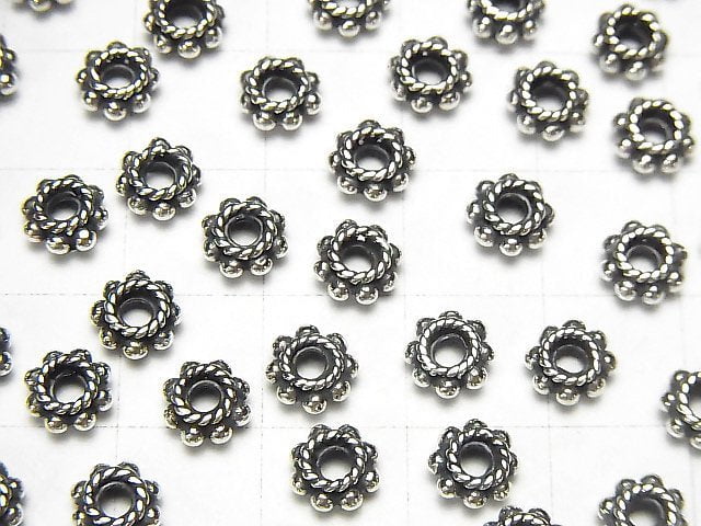 Bali Silver Roundel 6x6x3mm Oxidized Finish 2pcs