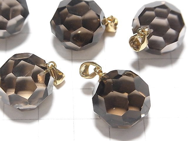 [Video] Smoky Quartz AAA "Buckyball" Faceted Round 16mm Pendant 14KGP 1pc