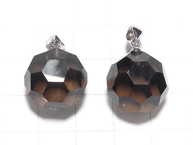 [Video] Smoky Quartz AAA "Buckyball" Faceted Round 16mm Pendant Silver925 1pc