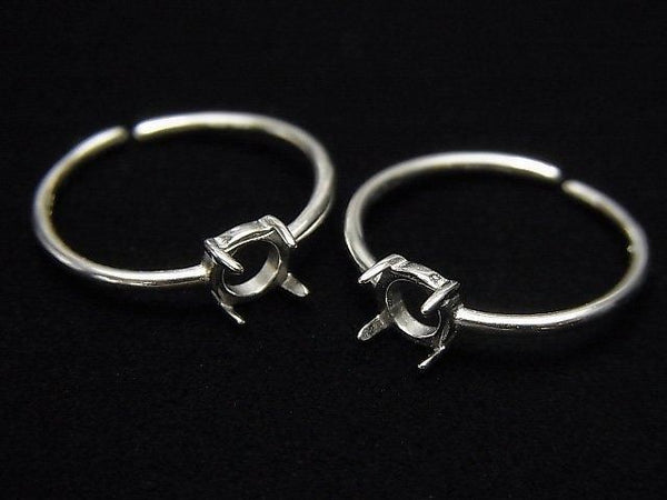 [Video] Silver925 Ring Frame (Prong Setting) Round 5mm Rhodium Plated Free Size 1pc