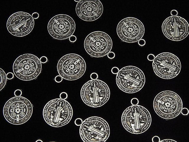 Metal Parts Charm 15x12x1mm St. Benedict Miraculous Medal Motif Oxidized Silver 5pcs