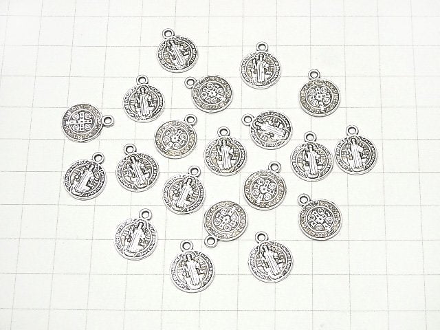 Metal Parts Charm 15x12x1mm St. Benedict Miraculous Medal Motif Oxidized Silver 5pcs