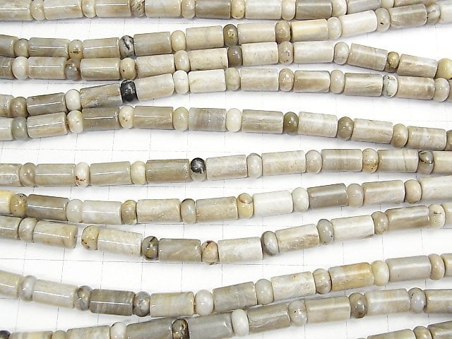 [Video] Silver Leaf Jasper Roundel & Tube 1strand beads (aprx.15inch / 38cm)