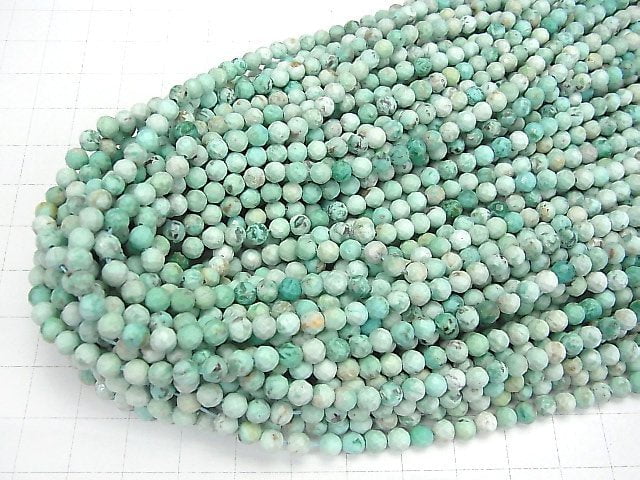 [Video] High Quality! Peru Chrysocolla AA+ Faceted Round 4mm 1strand beads (aprx.15inch / 36cm)