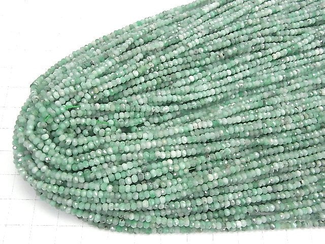 [Video] High Quality! Brazil Emerald AA++ Faceted Button Roundel 3x3x1.5mm half or 1strand beads (aprx.15inch / 36cm)