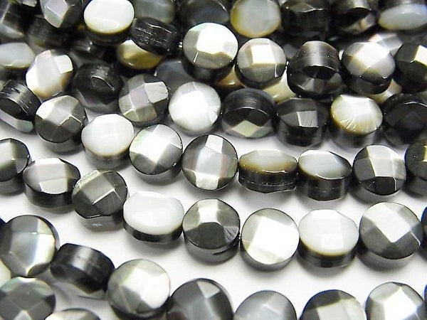 [Video] Black Shell (Black-lip Oyster) AAA Faceted Coin 6x6x4mm half or 1strand beads (aprx.15inch/38cm)