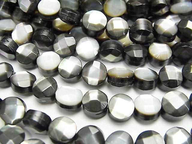 [Video] Black Shell (Black-lip Oyster) AAA Faceted Coin 6x6x4mm half or 1strand beads (aprx.15inch/38cm)