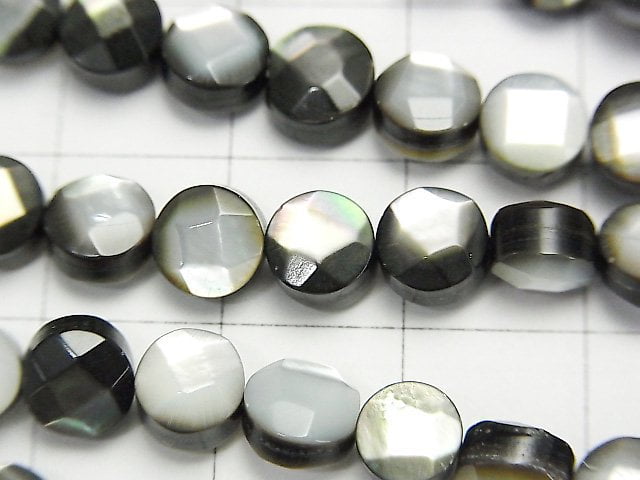 [Video] Black Shell (Black-lip Oyster) AAA Faceted Coin 6x6x4mm half or 1strand beads (aprx.15inch/38cm)