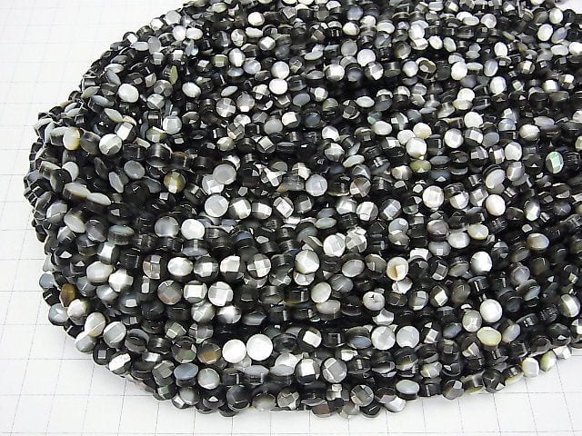 [Video] Black Shell (Black-lip Oyster) AAA Faceted Coin 6x6x4mm half or 1strand beads (aprx.15inch/38cm)