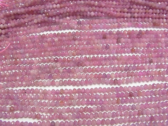 [Video] High Quality! Pink Sapphire AA+ Faceted Button Rondelle 3x3x2mm half or 1strand beads (aprx.15inch/37cm)