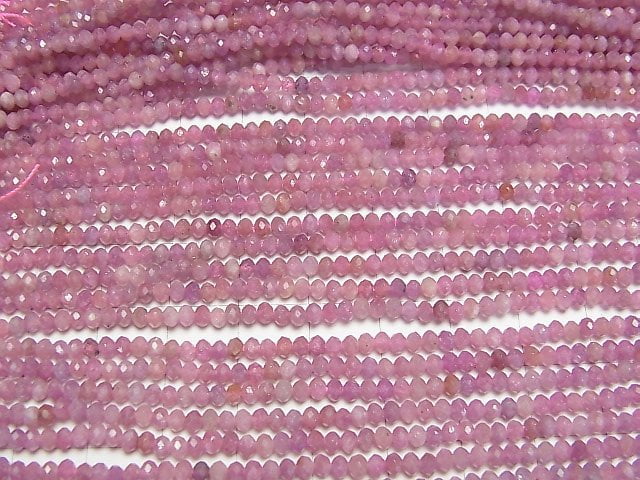 [Video] High Quality! Pink Sapphire AA+ Faceted Button Roundel 3x3x2mm half or 1strand beads (aprx.15inch/37cm)